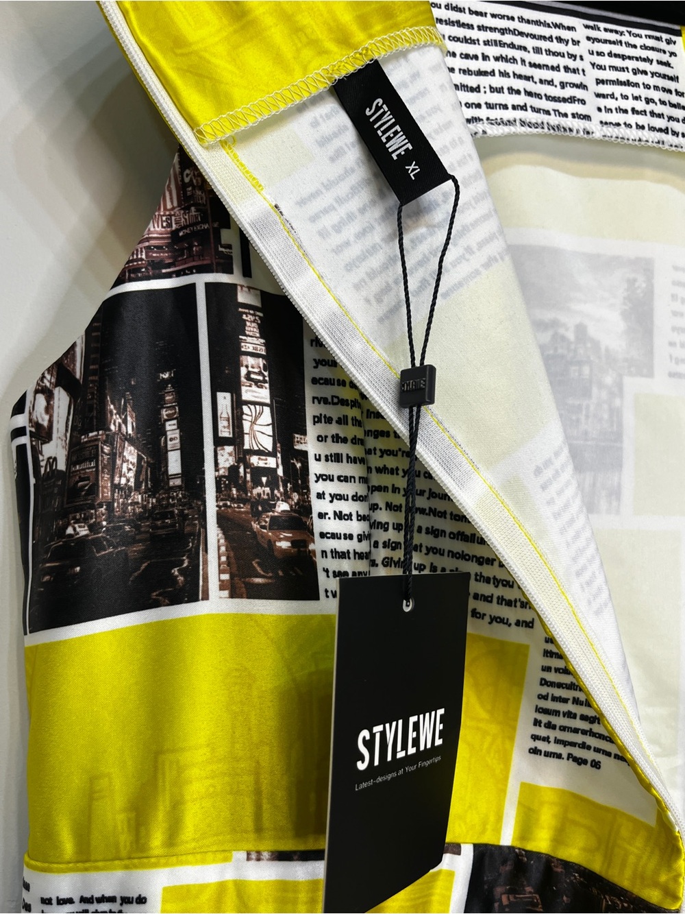 .Yellow Black White Newspaper Print Dress - Picture 6 of 11
